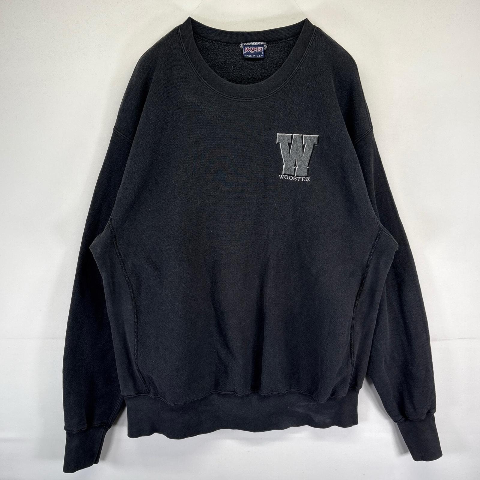 古着 90's/90年代 ジャンスポーツ JANSPORT USA製 スウェット トレーナー リバースウィーブタイプ 刺繍 大きいサイズ 2XL  ブラック メンズ