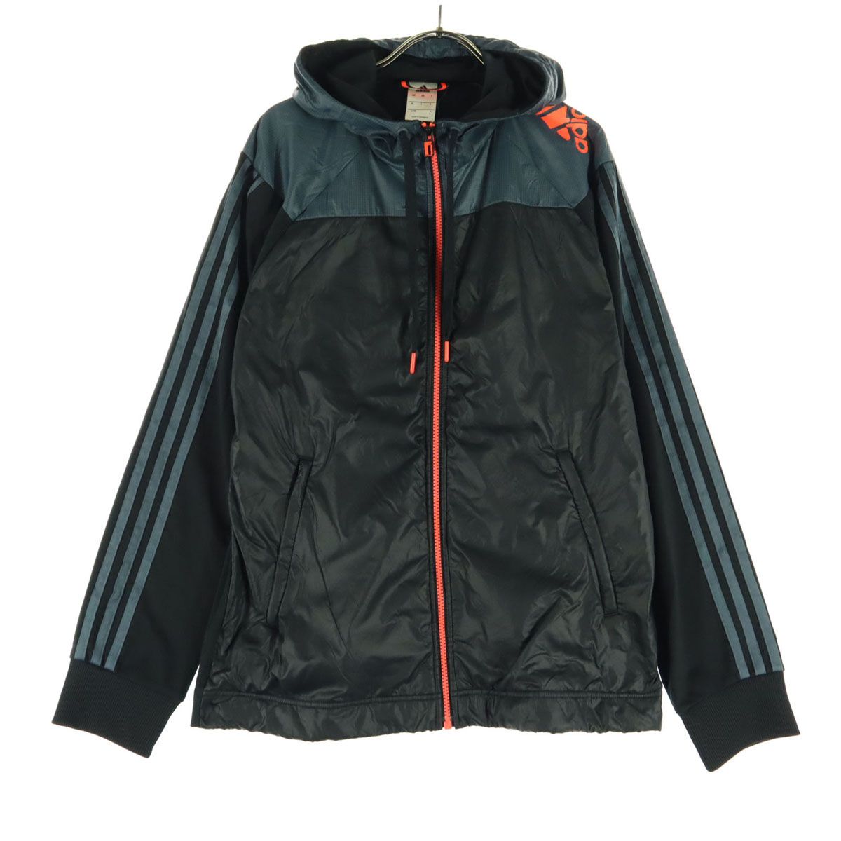 adidas アディダス 肩蛍光色ロゴ 長袖 袖ストライプ シャカシャカ トラックジャケット L ブラック