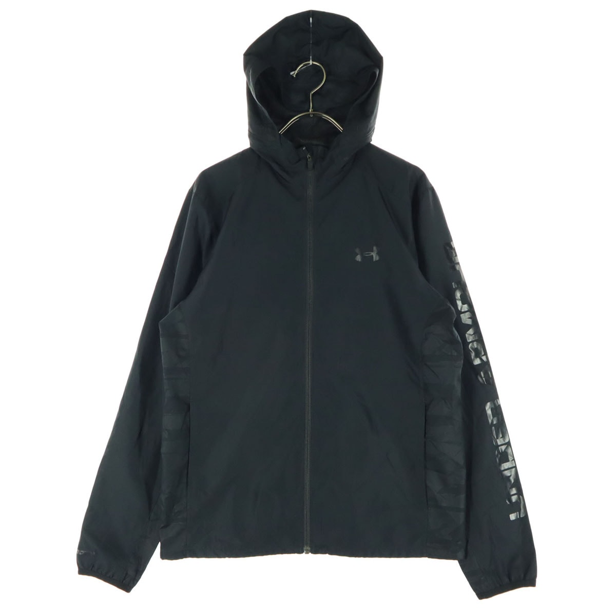 美品 UNDER ARMOUR アンダーアーマー ワンポイントロゴ 長袖 ウインドブレーカー SM ブラック