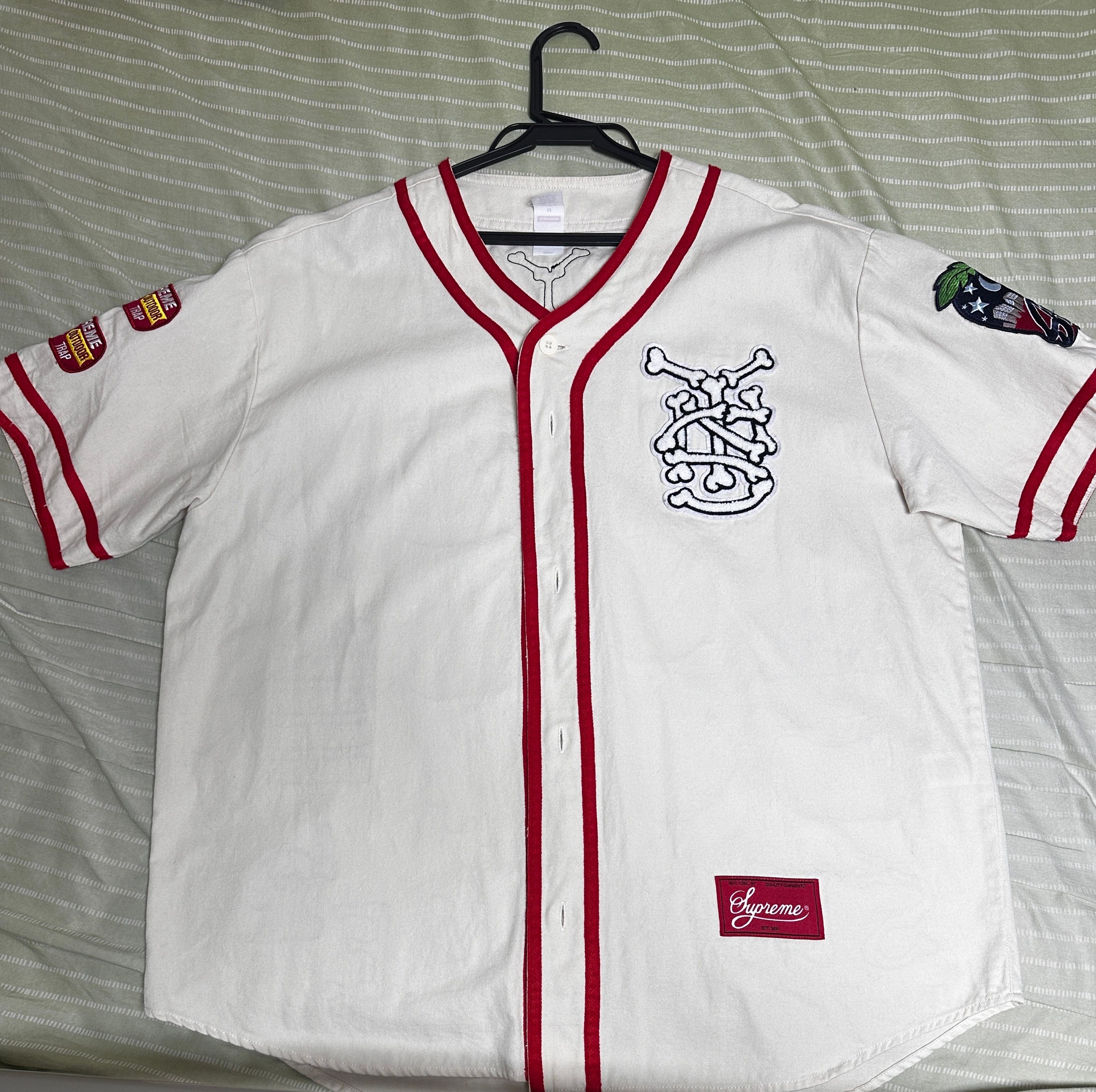 Supreme Patches Denim Baseball Jersey "Natural"