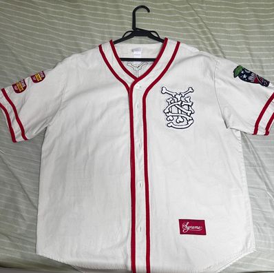 Supreme Patches Denim Baseball Jersey "Natural"