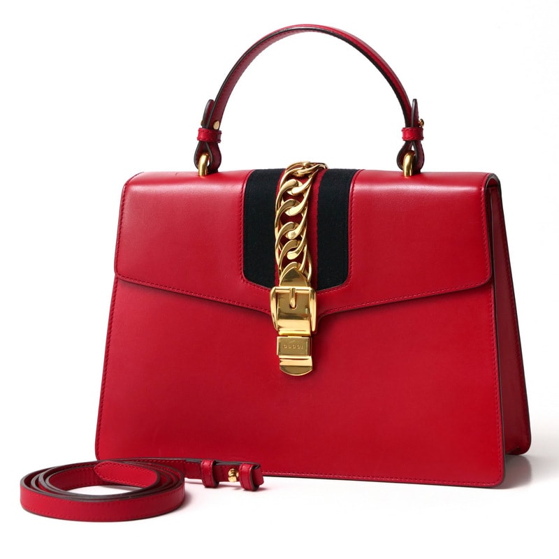 GUCCI グッチ SYLVIE シルヴィ シェリーライン ハンドバッグ 《2WAY》ショルダーバッグ 鞄 ウェブリボン ゴールドチェーン装飾【最終値下げ】 イタリア製 ブランド古着【中古】20241107/RA1953