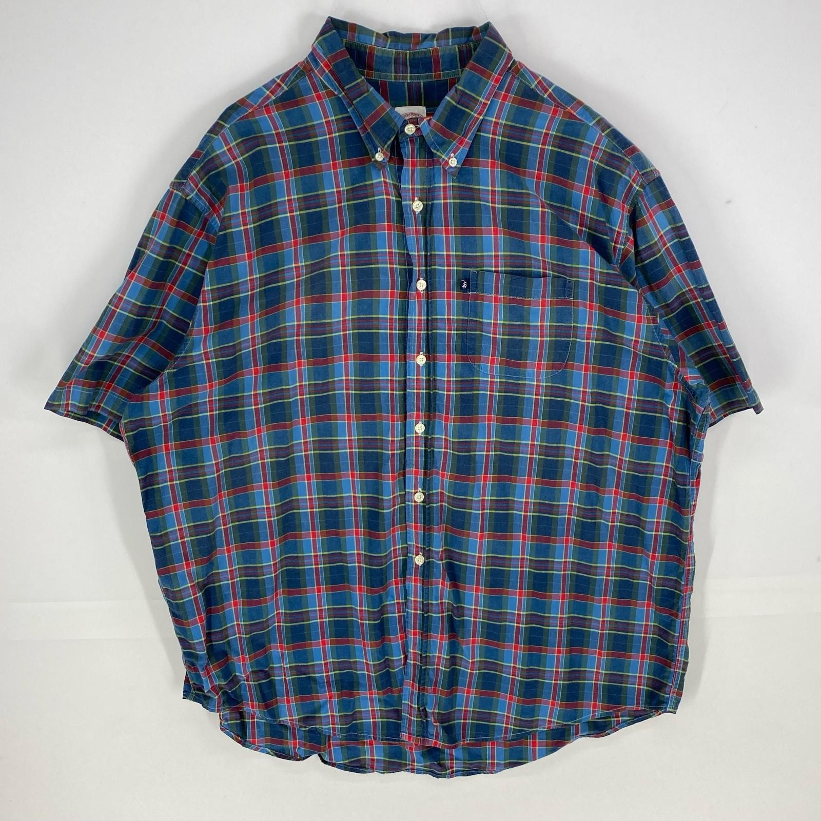 古着 ブルックスブラザーズ Brooks Brothers 半袖シャツ ボタンダウン 346 ショートスリーブ 2XL  グリーン系 チェック メンズ