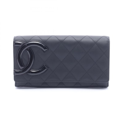 シャネル CHANEL カンボンライン 二つ折り長財布 財布 レザー パテントレザー レディース ブラック系 【中古】