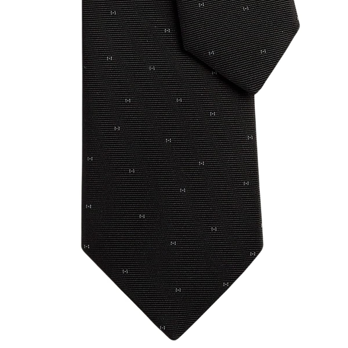 HERMES エルメス ネクタイ ファソネ マイヨン H織り 黒 (ブラック)/グリス シルク100% H339440T 02 新品
