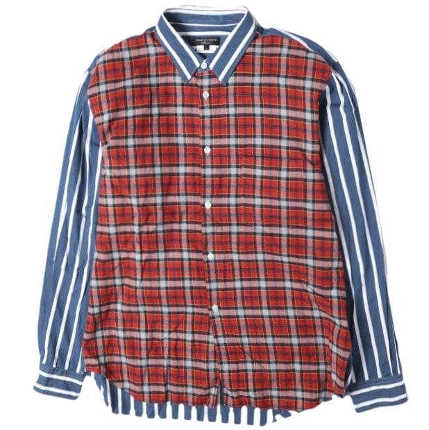 COMME des GARCONS HOMME PLUS コムデギャルソンオムプリュス 20AW 日本製 チェック&ストライプ ドッキングシャツ PF-B021 L RED 長袖 パッチワーク トップス g27727