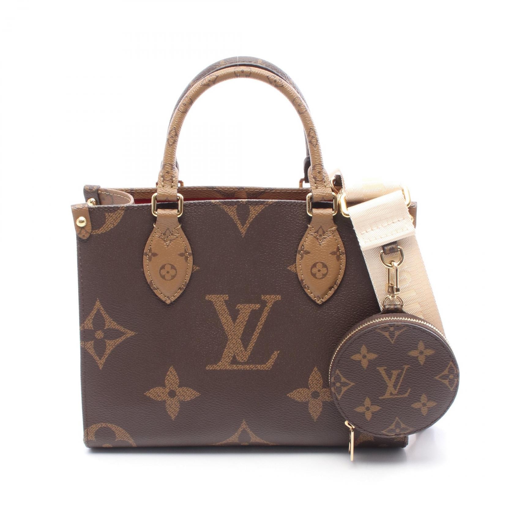 ルイ・ヴィトン LOUIS VUITTON オンザゴーPM モノグラムジャイアント リバース ハンドバッグ バッグ PVCコーティングキャンバス モノグラム・ジャイアントリバース ベージュ レディース ブラウン系 / ベージュ系 M46373 【中古】