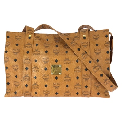MCM エム シー エム ヴィンテージ ヴィセトス ブラウン キャメル ゴールド金具 PVC ショルダーバッグ トートバッグ 601082 【中古】