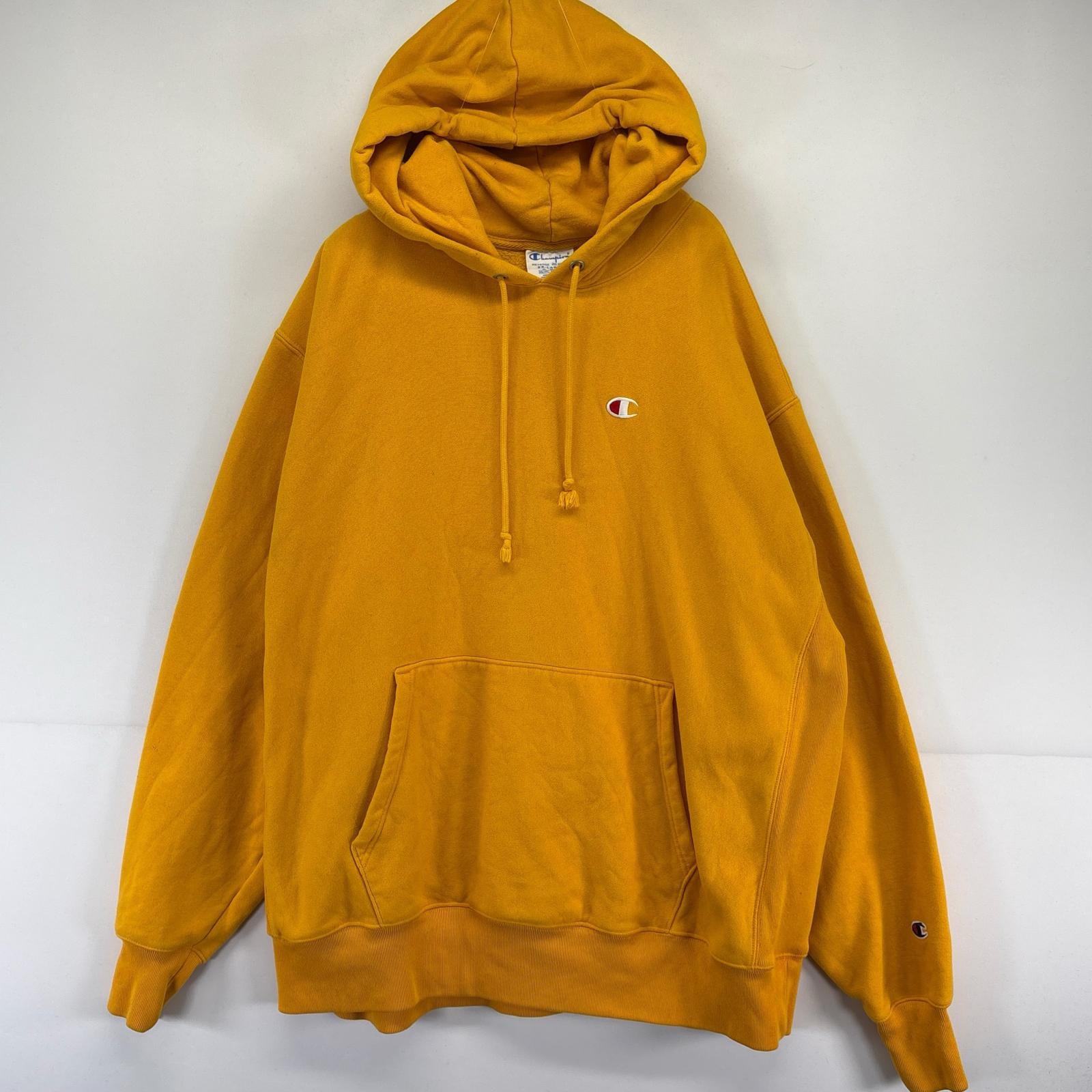 古着 チャンピオン Champion スウェット 大きいサイズ パーカー リバースウィーブ 2XL イエロー系 メンズ