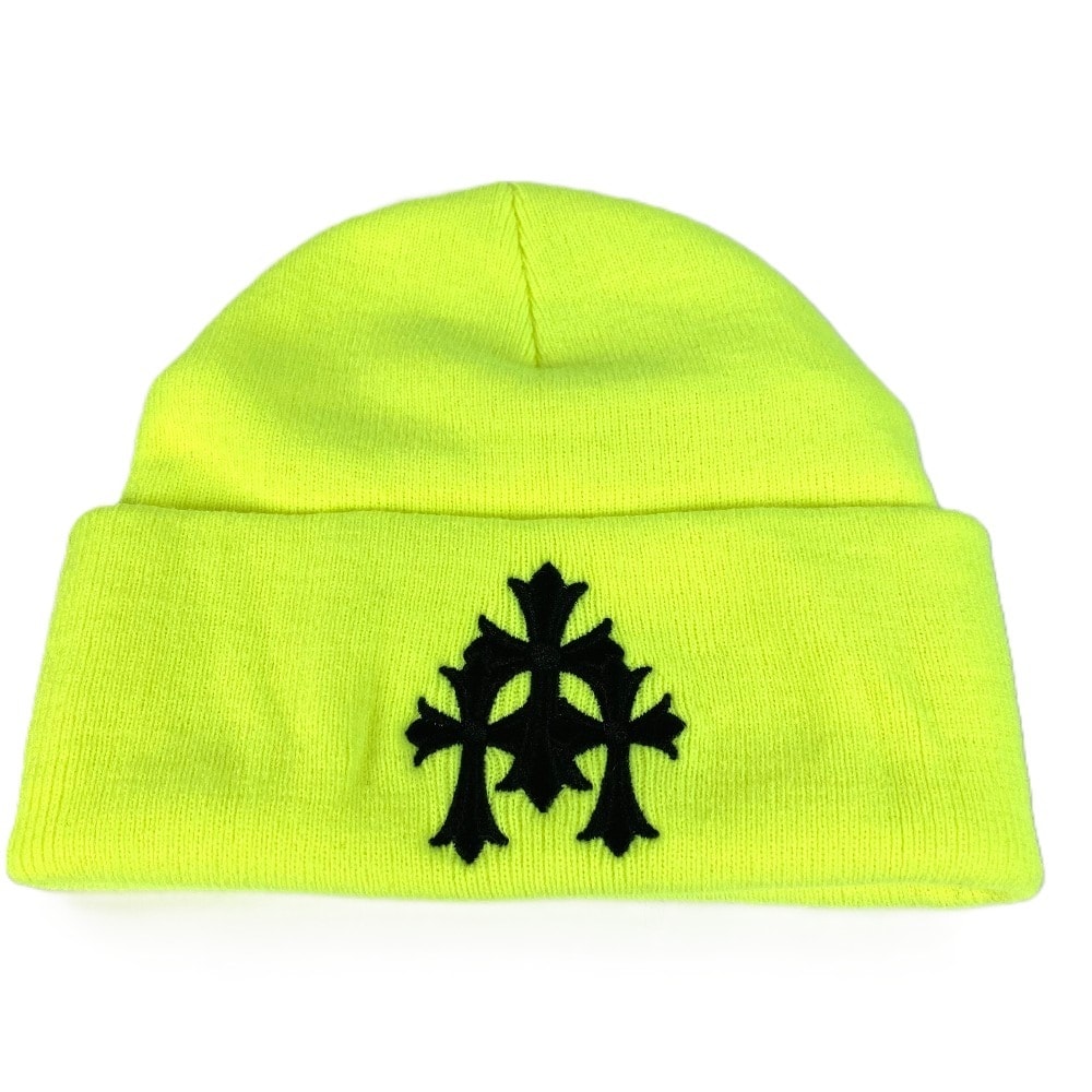 クロムハーツ CHROME HEARTS スリークロス ビーニー 帽子 ニット帽 ニットキャップ ニット帽 アクリル イエロー 美品