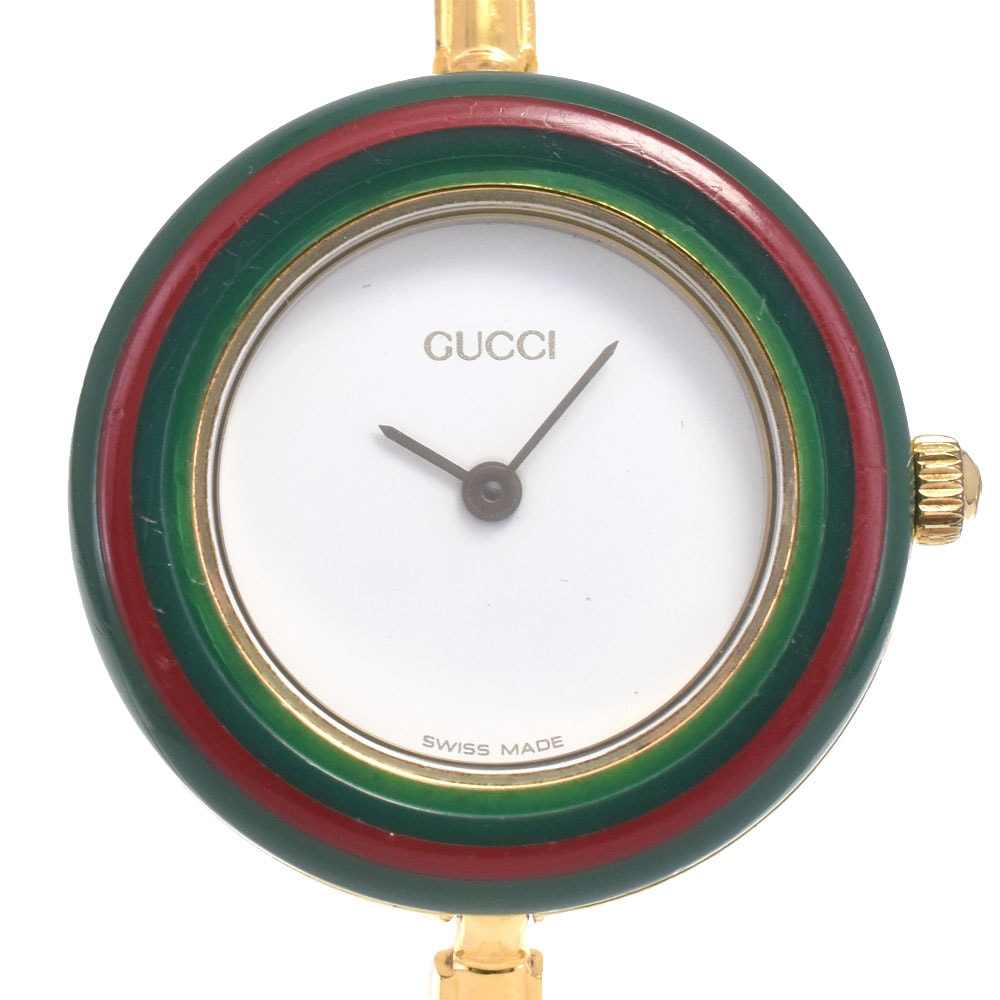 グッチ GUCCI 11/12.2 チェンジベゼル GP ホワイト クォーツ レディース 内箱付き 腕時計 I#148072