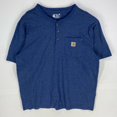 古着 カーハート Carhartt 半袖Tシャツ ワンポイント 胸ポケット ショートスリーブ ヘンリーネック XL ブルー系 メンズ