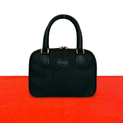 GUCCI グッチ マイクロGG ロゴ キャンバス レザー ハンドバッグ ブラック
27542