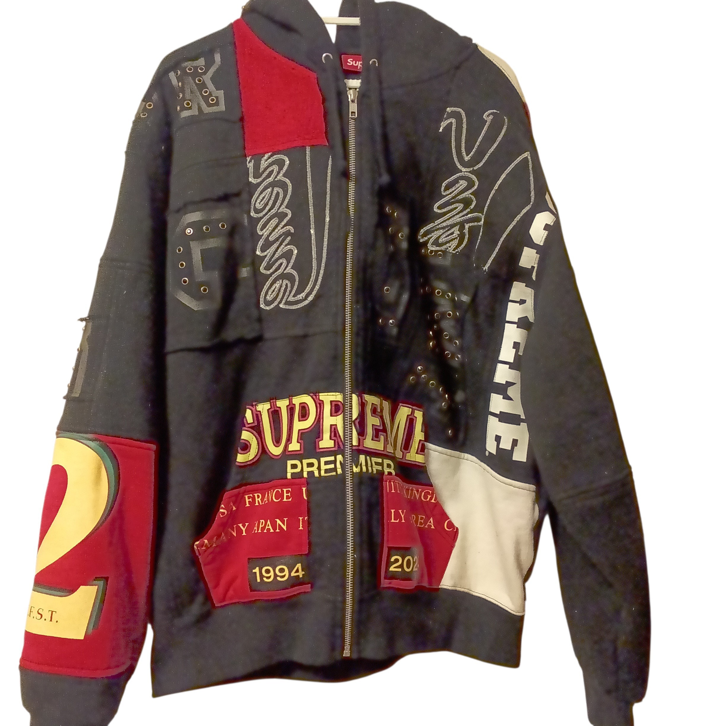 Supreme Patchwork Zip Up Hooded Sweatshirt "Black"
