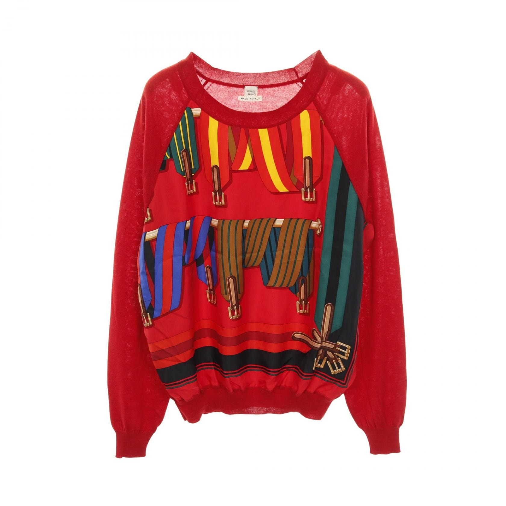 エルメス HERMES J.METZ Les Sangles ニット 衣料品 トップス シルク カシミヤ シルク レディース レッド系 / マルチカラー 【中古】