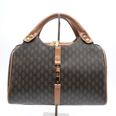 GIANNI VALENTINO(ジャンニ・ヴァレンティノ)ハンドバッグ ミニボストンバッグ 総柄 ブラウン PVC レザー ゴールド金具 レディース【中古】