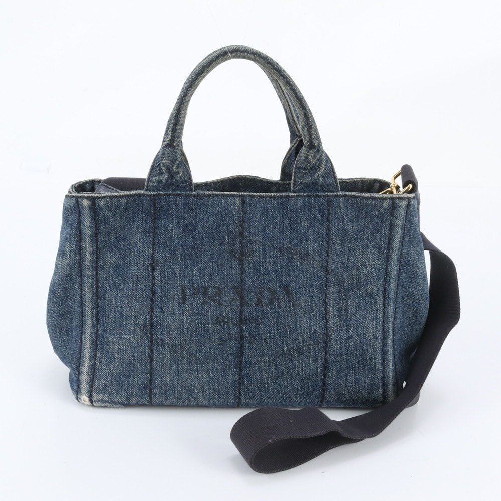■美品 プラダカナパ デニムショルダーバッグ