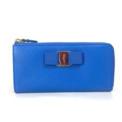 サルヴァトーレフェラガモ Salvatore Ferragamo ヴァラりぼん リボン 22-C124 ヴァラ L字ファスナー 長財布 レザー ブルー