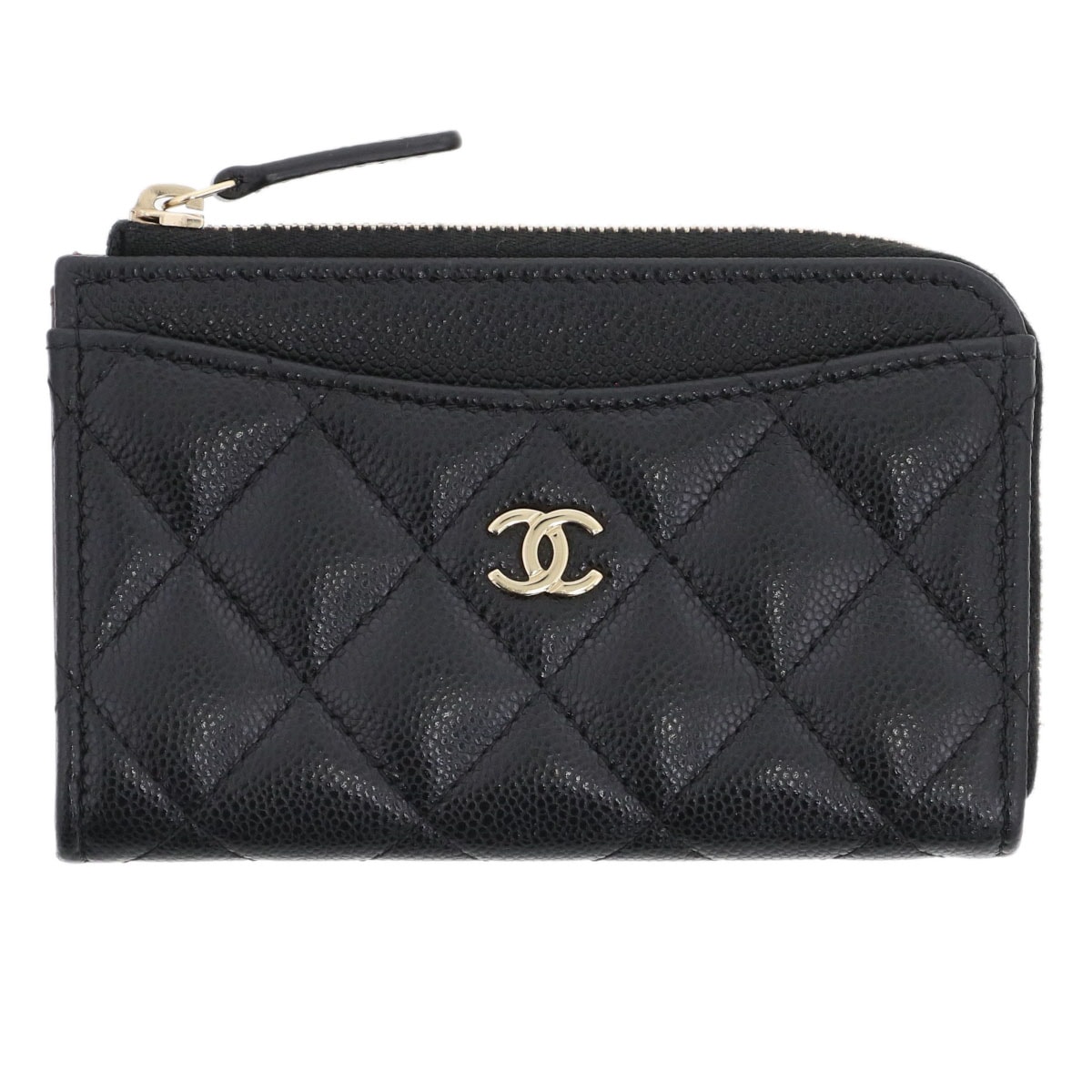 CHANEL シャネル キルティング ココマーク クラシック ジップ カードケース AP3179 キャビアスキン ブラック ゴールド金具 ユニセックス【中古】