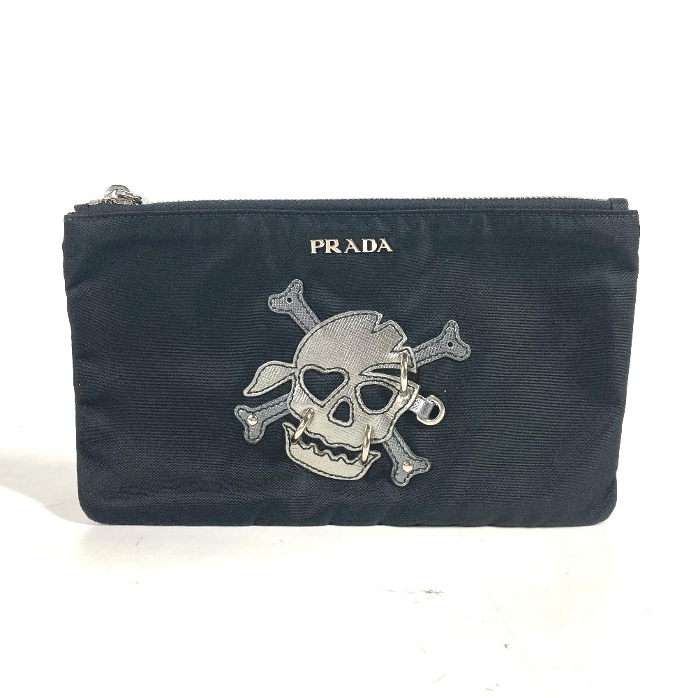 プラダ PRADA スカル ドクロ 2M1214 メイクポーチ 化粧ポーチ クラッチバッグ ポーチ ナイロン ブラック