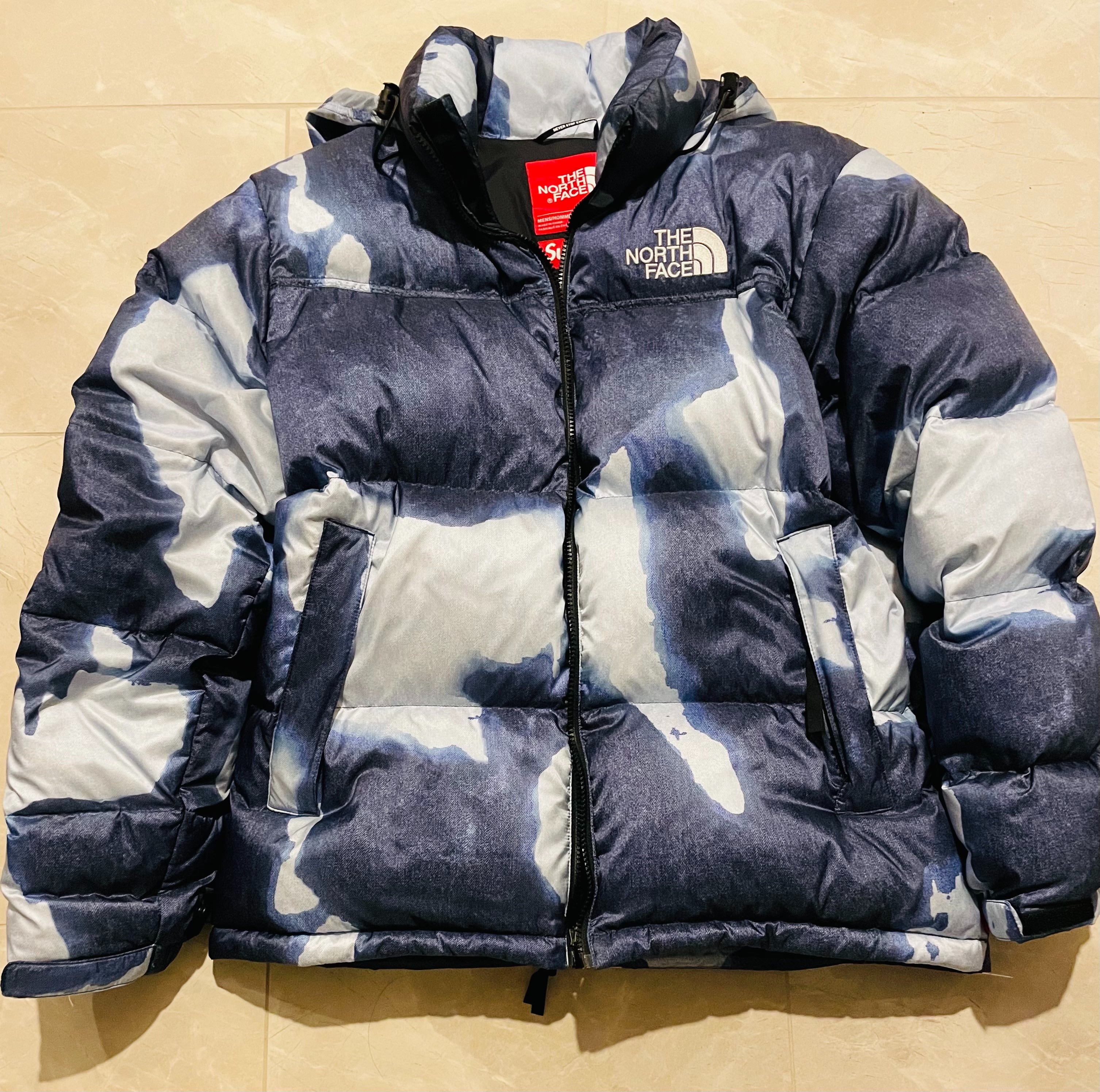 Supreme x The North Face Bleached Denim Print Nuptse Jacket "Indigo"