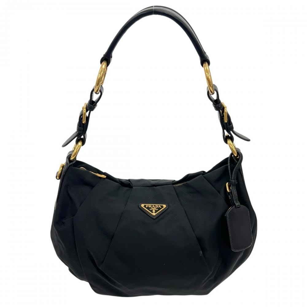 PRADA プラダ ショルダーバッグ テスート ワンショルダー 肩掛け BR3795 ナイロン  レザー   ブラック 黒 ゴールド金具 レディース【中古品】