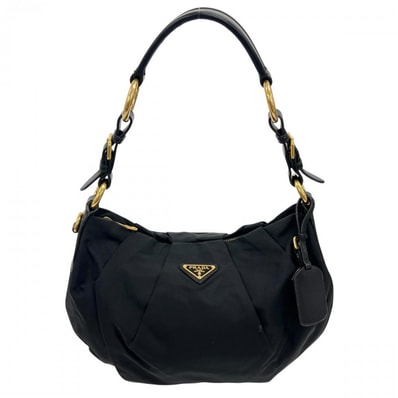 PRADA プラダ ショルダーバッグ テスート ワンショルダー 肩掛け BR3795 ナイロン レザー ブラック 黒 ゴールド金具 レディース【中古品】