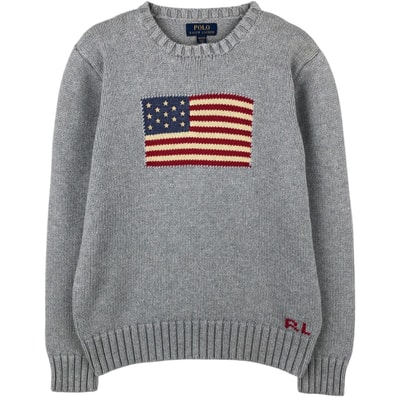 古着 ラルフローレン Ralph Lauren POLO RALPH LAUREN 星条旗柄 コットンニットセーター レディースS相当/eaa622185