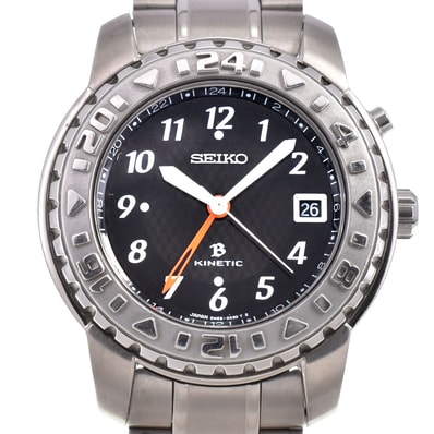 セイコー SEIKO 5M65-0A80 キネティック デイト ブラック オートクォーツ メンズ 腕時計 B#146043