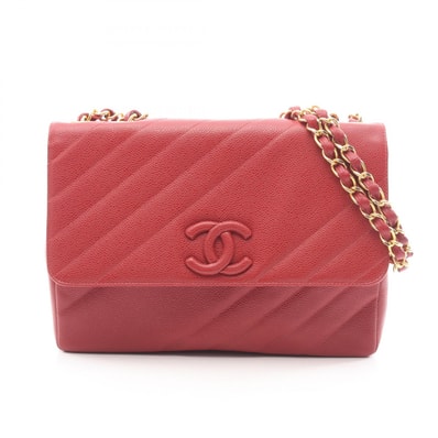 シャネル CHANEL バイアスステッチ ショルダーバッグ バッグ キャビアスキン(グレインドカーフ) レディース レッド系 【中古】