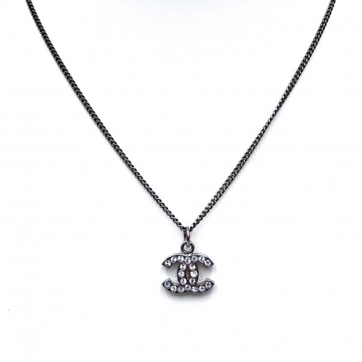CHANEL(シャネル)ココマーク ラインストーン ネックレス ヴィンテージ ペンダント シルバートーン レディース アクセサリー【中古】
