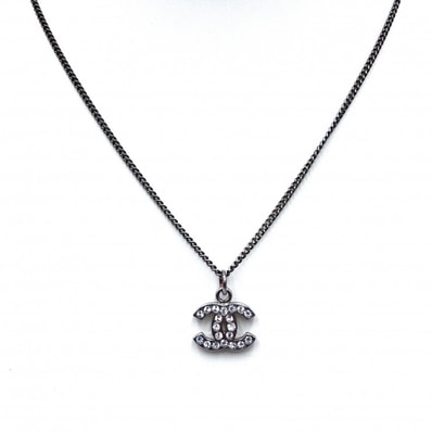 CHANEL(シャネル)ココマーク ラインストーン ネックレス ヴィンテージ ペンダント シルバートーン レディース アクセサリー【中古】