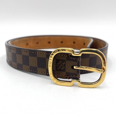 LOUIS VUITTON(ルイヴィトン)サンチュール・ミニ ベルト ダミエ エベヌ ゴールドバックル サイズ80/32 レディース 【中古】