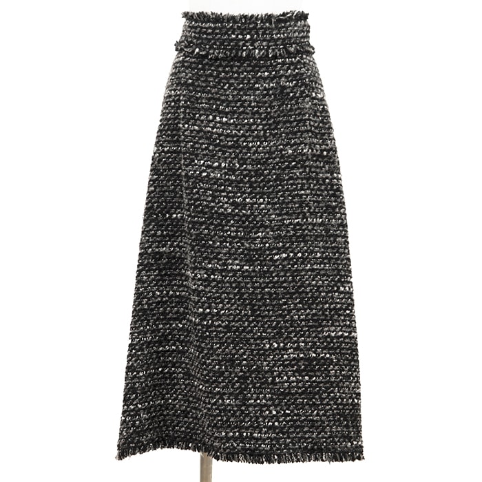 SALE【新品同様】DOLCE&GABBANA ドルチェアンドガッバーナ ツイードスカート サイズ 40 レディース メタリック ボトムス ブラック ホワイト 黒 白 イタリア製