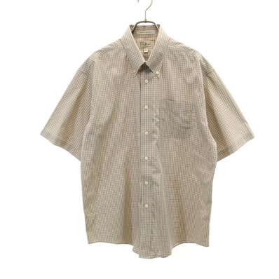 L.L.Bean エルエルビーン チェック柄 半袖 ボタンダウンシャツ L ベージュ アウトドア