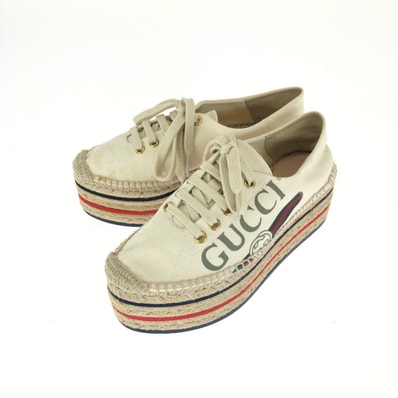 GUCCI グッチ シェリーライン プラットフォーム エスパドリーユ サイズ35 アイボリー マルチカラー キャンバス ラバー/ ジュート/ スニーカー 1-0294229 【中古】