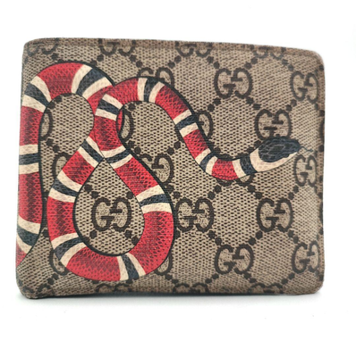 GUCCI Kingsnake Print GG Supreme Coin Wallet "Beige/Ebony"
