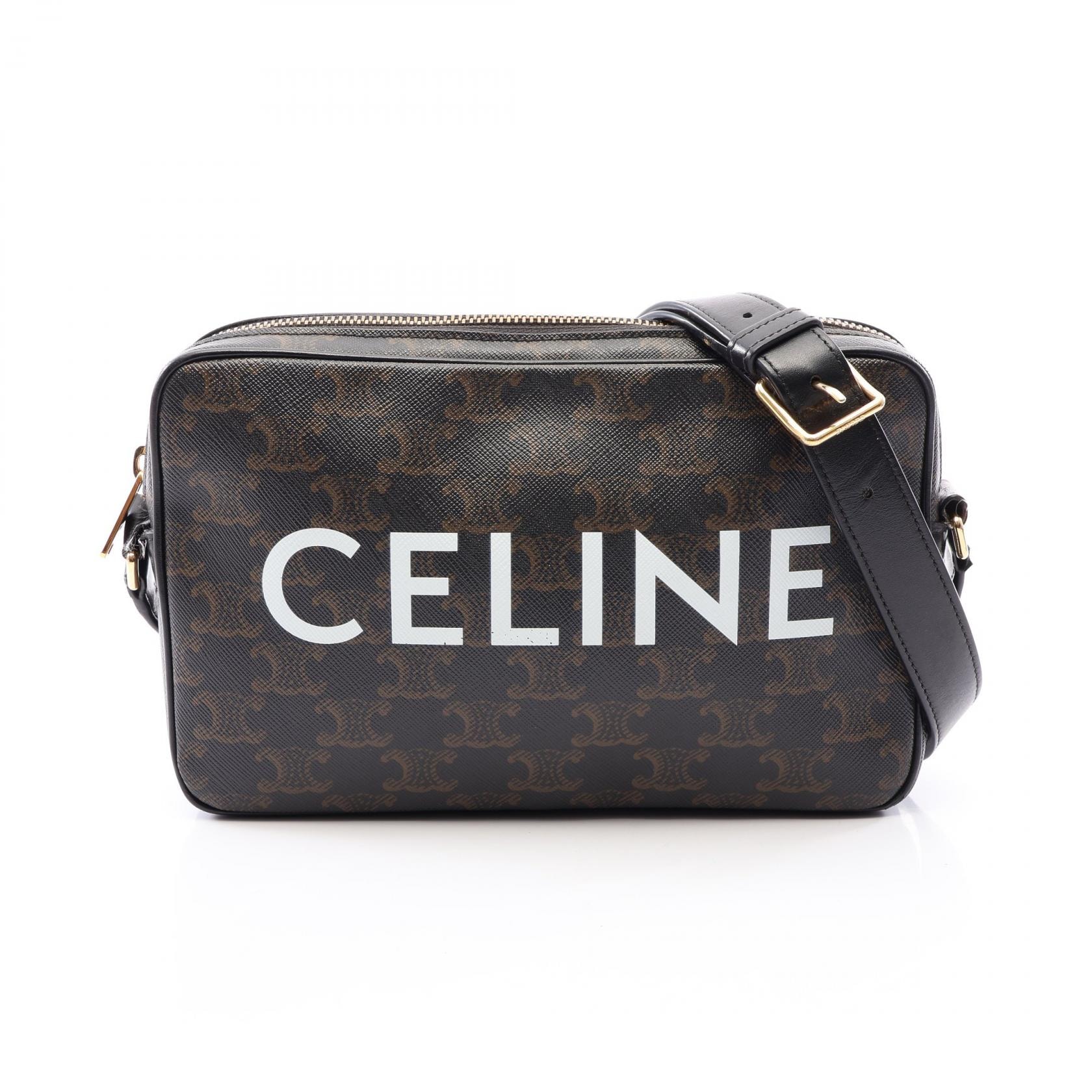 セリーヌ CELINE トリオンフ ミディアム メッセンジャーバッグ ショルダーバッグ バッグ PVCコーティングキャンバス レザー メンズ レディース ブラック系 194502CIM 【中古】