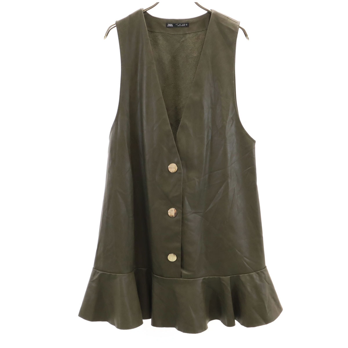 ZARA ザラ ノースリーブ フェイクレザー ミニワンピース L オリーブ