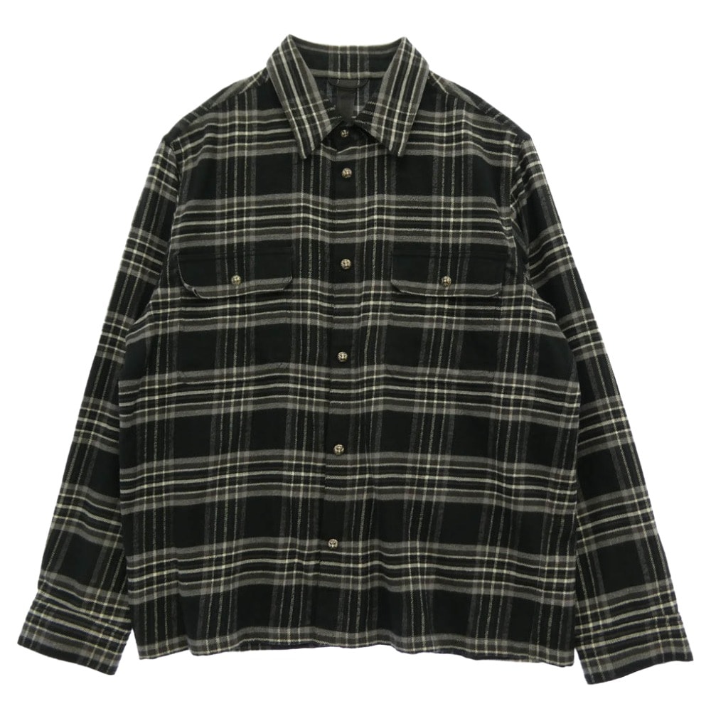 CHROME HEARTS クロムハーツ(原本無) WORK DOG BLK ICE HARVESTER PLAID クロスボールボタン プレイドチェック 長袖 シャツ XLサイズ ブラック系 グレー系 XL【美品】【中古】