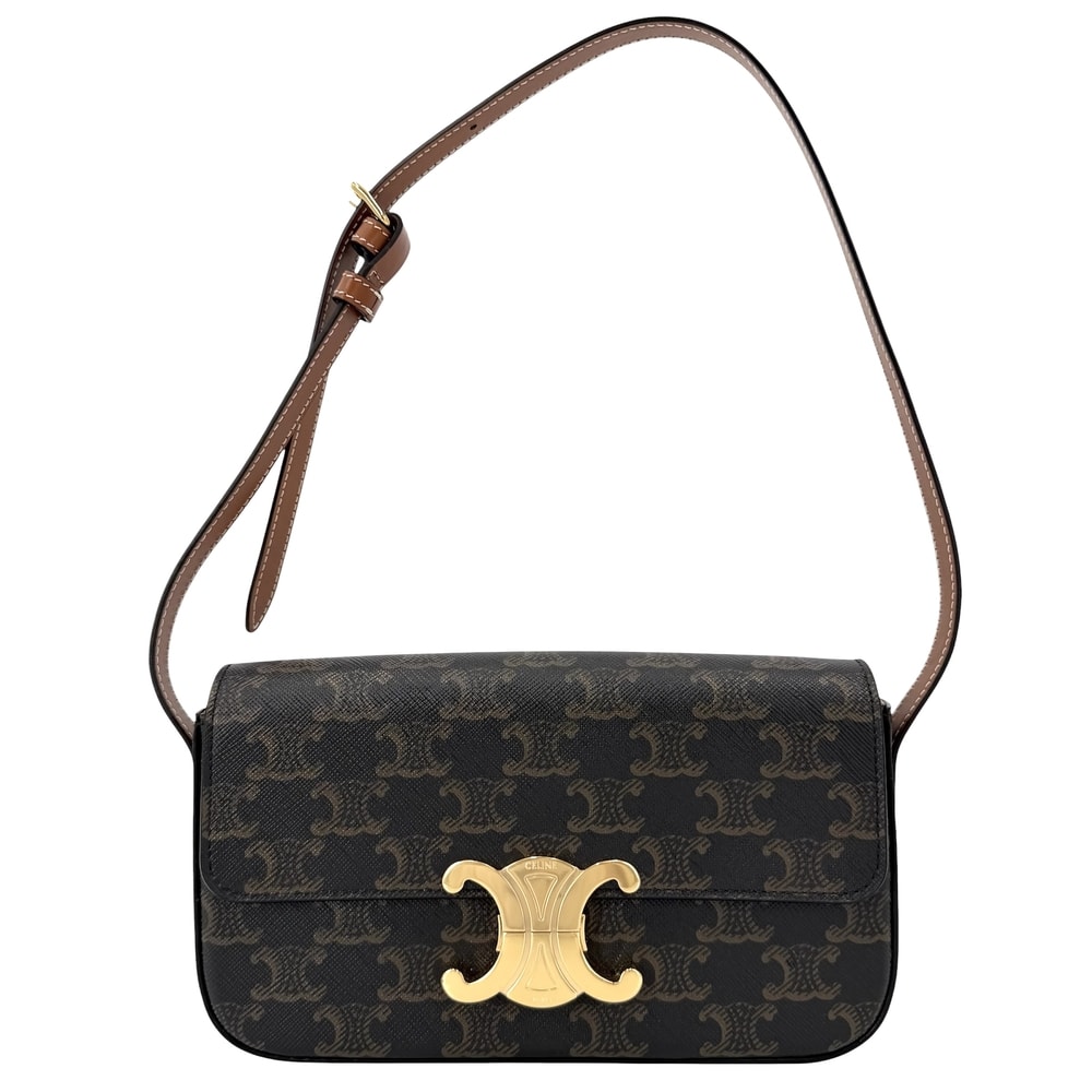 CELINE セリーヌ ショルダーバッグ クロード トリオンフ 肩掛け コーティングキャンバス ブラック 黒 ブラウン 茶 ゴールド金具 レディース 美品【中古品】