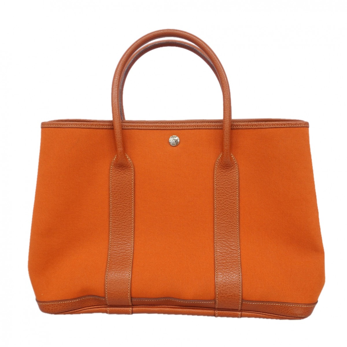 【6gd3994】エルメス トートバッグ ガーデンパーティPM トワルオフィシエ オレンジ シルバー金具 □J刻印【中古】レディース