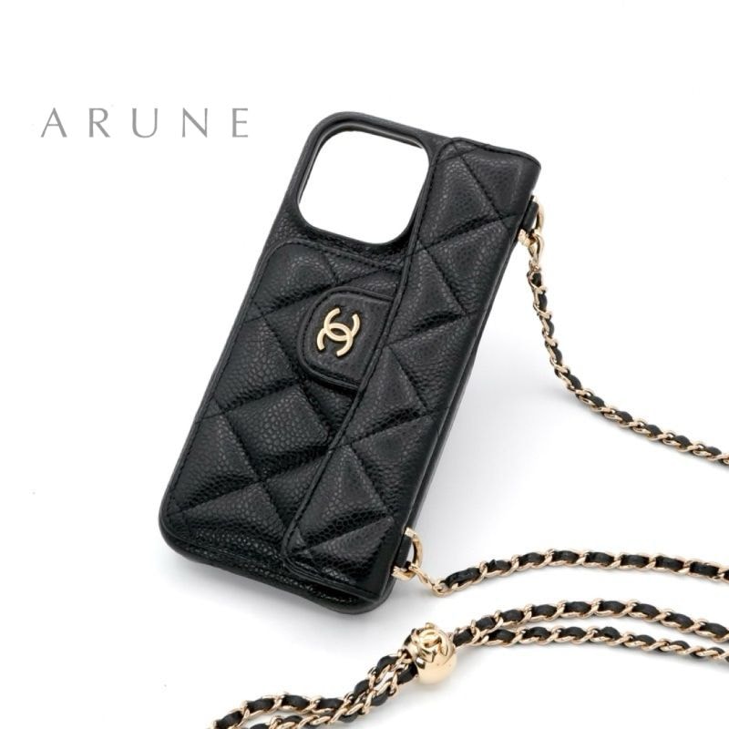 シャネル CHANEL 携帯・スマホアクセサリー ブラック ゴールド ココマーク マトラッセ iPhone16pro Max iPhoneケース チェーン