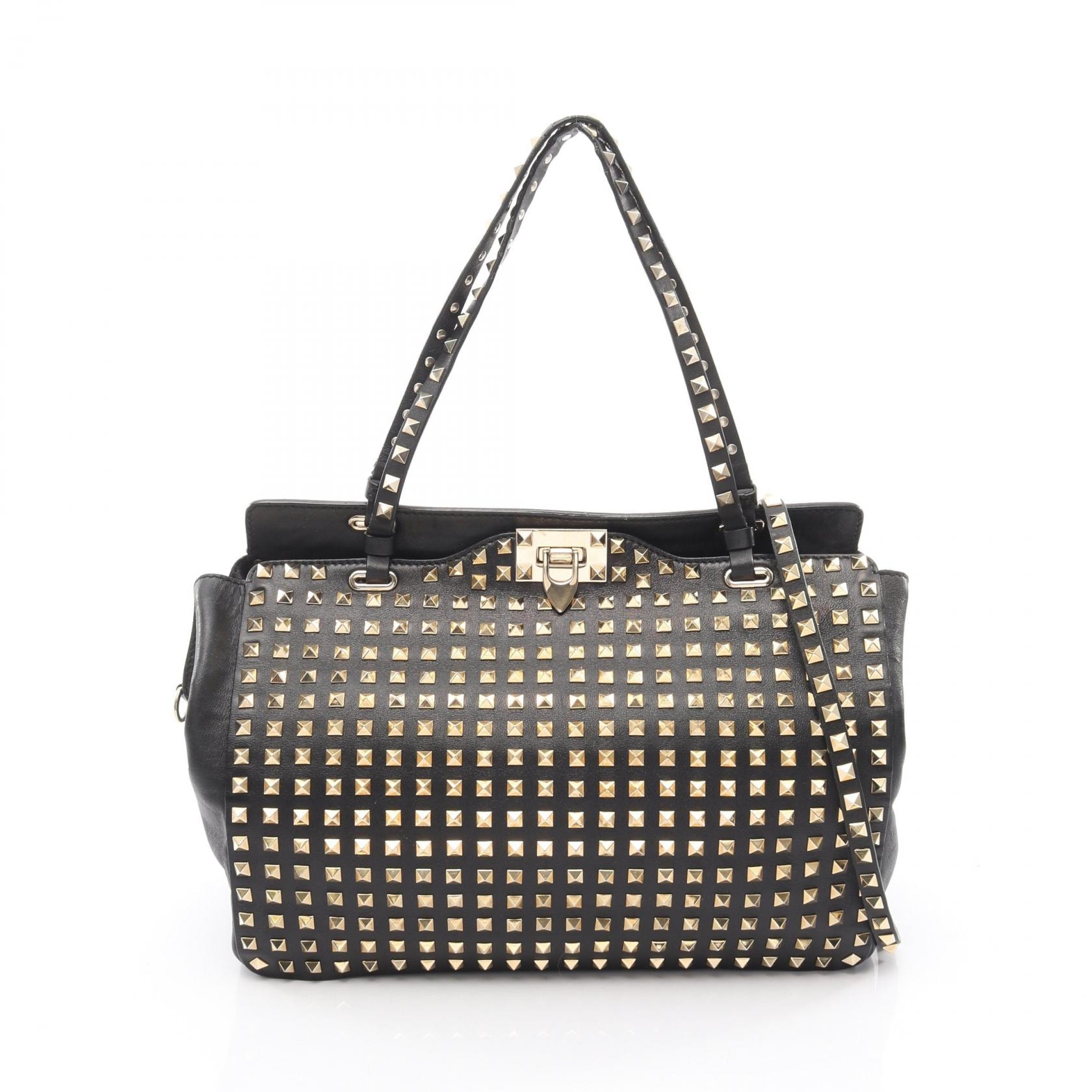 ヴァレンチノ Valentino ロックスタッズ ハンドバッグ バッグ レザー レディース ブラック系 / ゴールド系 【中古】