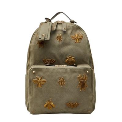 ヴァレンティノ ガラヴァーニ ロックスタッズ 虫 リュック バックパック デイパック カーキ キャンバス レディース VALENTINO 中古