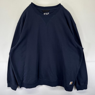 古着 カーハート Carhartt スウェット トレーナー クルーネック 大きいサイズ ワンポイントロゴ 前Vガゼット 14042 ネイビー メンズ