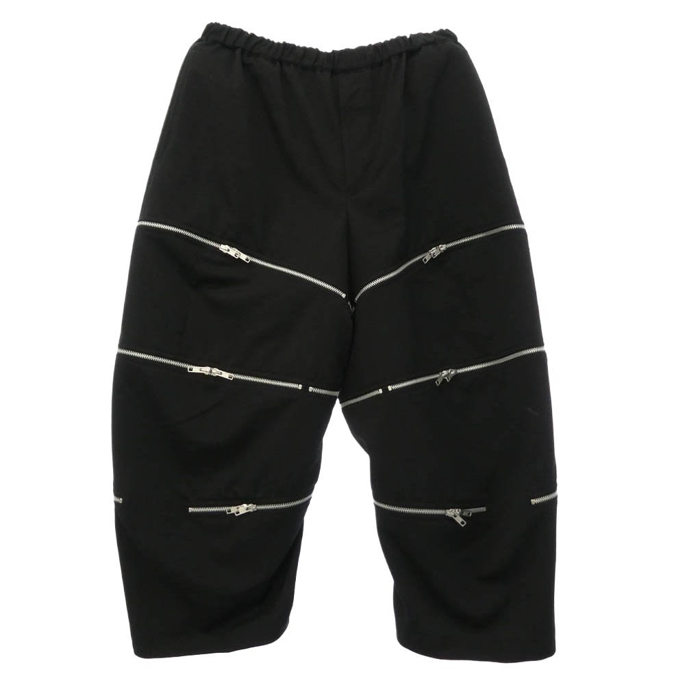 BLACK COMME des GARCONS ブラックコムデギャルソン 26SS 1Q-P022 Zip Through Pants マルチジップ ウール クロップド ギャバジン イージー パンツ ブラック系 L【中古】