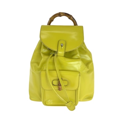 美品 GUCCI グッチ ヴィンテージ バンブー イエロー ブラウン シルバー金具 レザー ミニリュックサック バックパック 504723 【中古】