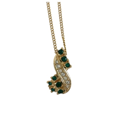 美品 Christian Dior クリスチャンディオール ヴィンテージ ゴールド グリーン メッキ ネックレス 603409 【中古】