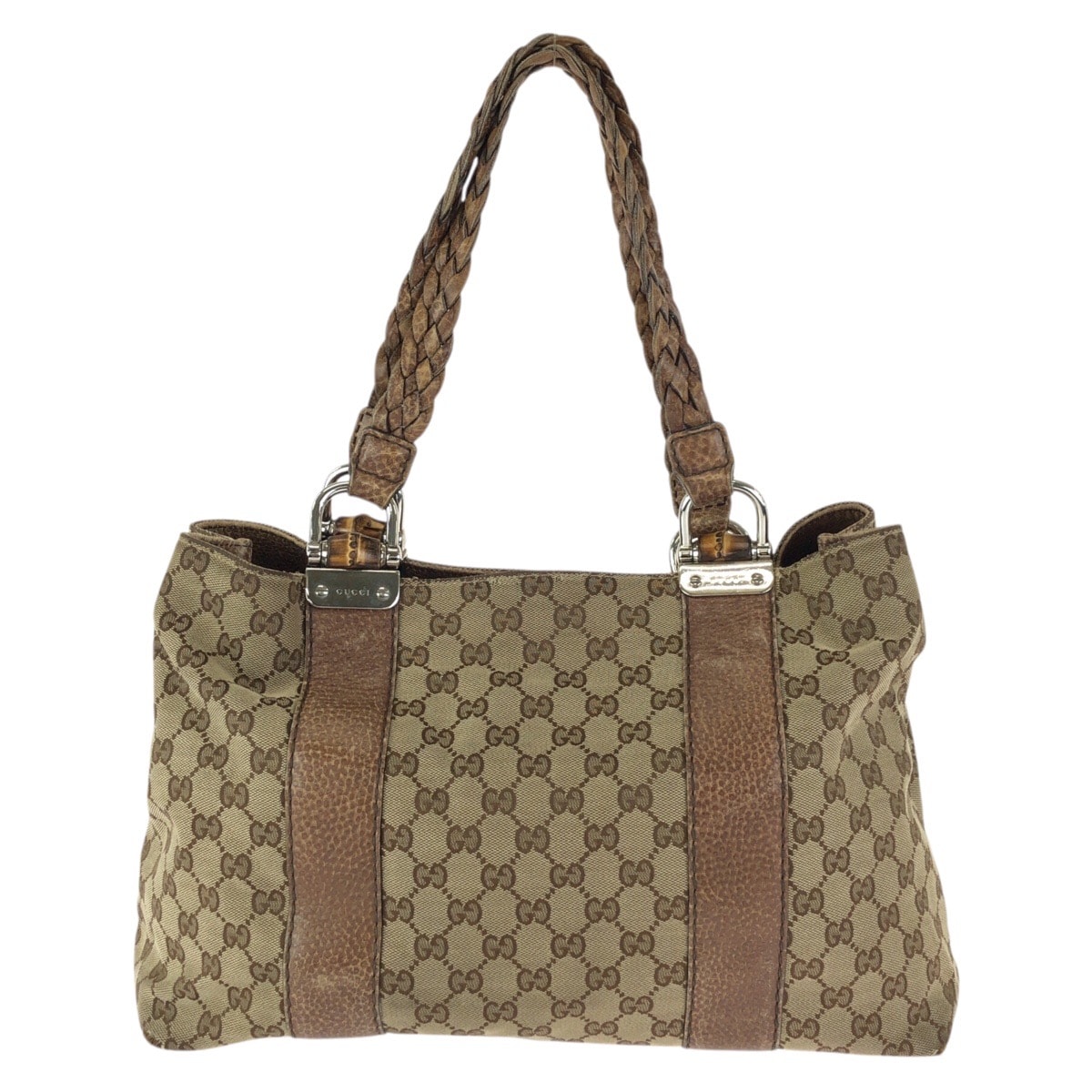 GUCCI グッチ バンブー ベージュ ブラウン シルバー金具 GGキャンバス レザー/ トートバッグ ショルダーバッグ 602175 【中古】